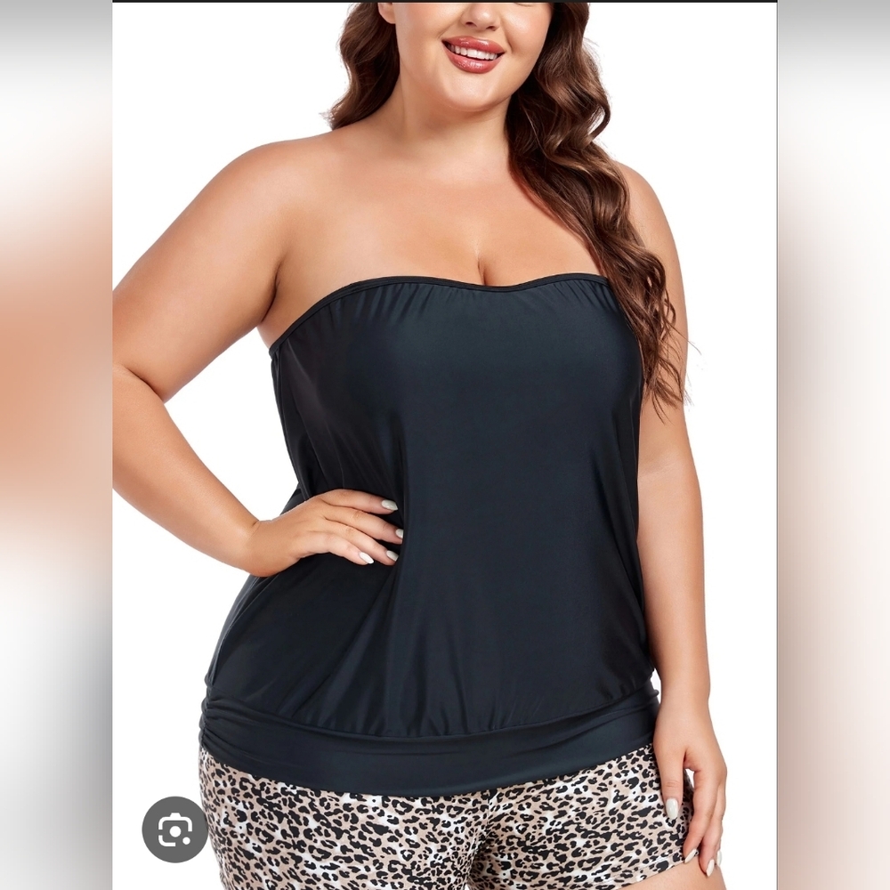 NEW Ocean Blues Plus Size Black Loose Fit Tankini Top Size XXL Removable Straps